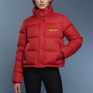 Vestes d'hiver matelassées en gros, couleur rouge unie, tissu respirant, doublure en polyester, rembourrage en coton, imperméables, vestes à bulles - Product Image 4