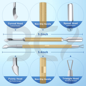 Gold Double Head Cuticle Pusher Peeler Stainless Steel Nail Polish Scraper Durable Reusable Double-Use Manicure Pedicure Cleaner - Product Image 2