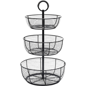 Cesta de Alambre de Hierro con Recubrimiento de Polvo Negro Estilo Americano, con 3 Niveles, Tamaño Personalizado para Almacenamiento en Mesa de Cocina - Product Image 2