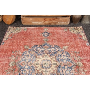 Tapis turc de 4,9 x 6,4 pieds, tapis vintage à fleurs rouges - Product Image 2