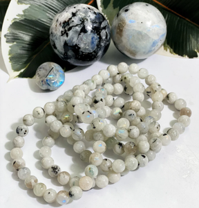 Pulsera de piedra lunar de arcoíris Natural, pulsera de cuentas redondas de 8mm, mejor regalo - Product Image 2