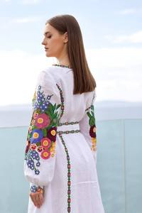 2025 diseñador de primavera gran oferta patrón personalizado bordado Floral elegante Simple estilo bohemio 100% vestido de mujer de algodón de lino - Product Image 3