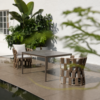 Ensemble de table à manger d'extérieur en aluminium sur mesure OEM, ensemble de fauteuils en corde tressée pour hôtel et restaurant, résistant aux UV, mobilier d'hôtellerie