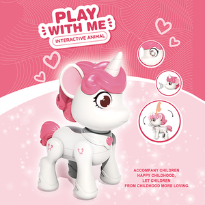 Mini <span class=keywords><strong>Robot</strong></span> rampant <span class=keywords><strong>licorne</strong></span> rose de dessin animé à piles marche interactive et effets sonores <span class=keywords><strong>jouet</strong></span> électronique parfait pour les filles - Product Image 2