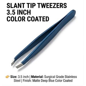 Pinzas Profesionales de Punta Inclinada de 3.5 Pulgadas, Color Azul, Recubiertas, Pinzas de Precisión para Depilación de Cejas - Product Image 6