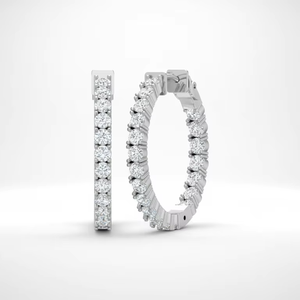 Boucles d'oreilles créoles en or 14 carats et diamants naturels, or et diamants éthiques, à l'envers - Product Image 1