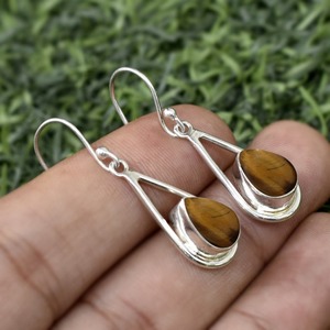 Tiger Eye Gemstone 925 Pendientes colgantes de plata de ley sólida hechos a mano para mujeres y niñas El mejor diseño para boda Joyería fina - Product Image 3
