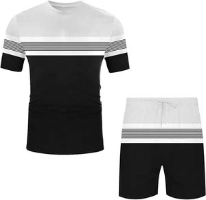 Ensembles courts personnalisés pour hommes, 2 pièces, été, décontractés, t-shirts à manches courtes col rond coupe musclée et shorts de sport coupe classique - Product Image 1