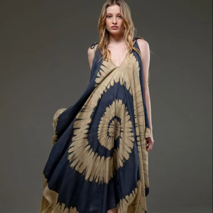 Vente en gros Nouveau col en V décontracté pour femmes Robe maxi bohème sans manches avec fronde, couleur dégradée, robes de plage au sol - Product Image 1