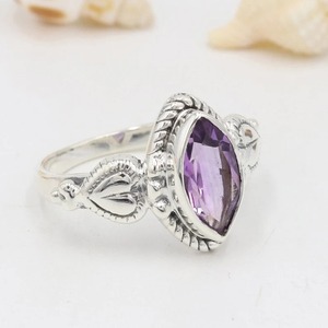 Bague minimaliste en améthyste naturelle pour femmes et filles Bijoux personnalisés en argent sterling 925 Bijoux en gros pour fête et mariage - Product Image 3