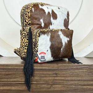 Nouveau Design à la mode en cuir de vachette véritable sac à dos imprimé léopard frange Style occidental fait à la main cheveux cacher sac de voyage pour les femmes - Product Image 1