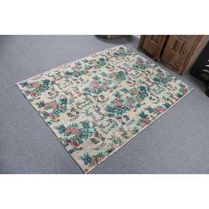 พรมวินเทจขนาด 5.9x4.3 ฟุต พรมตุรกี พรมขนสัตว์สีน้ำเงินลายปะติด - Product Image 4