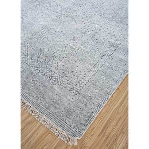 Alfombra de Lana Anudada a Mano AKWT-1024 con Patrón Geométrico para Sala de Estar, Entrada, Pasillo y Coche - Gris y Negro - Product Image 2