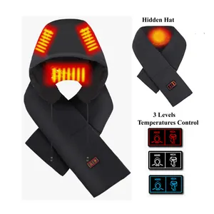 2024新款7.4或5v便携式电加热围巾，带隐藏式加热帽两区按钮3级温度控制