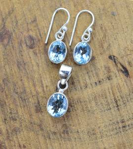 Conjunto de pendientes de plata de ley 925 hechos a mano con Topacio azul natural hermosa joyería de diseñador Vintage para bodas y fiestas - Product Image 5