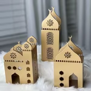 Décoration artisanale en bois avec incrustation de mosquée et de croissant de lune, élégante pièce maîtresse de table pour le Ramadan Kareem et l'Eid Mubarak - Product Image 2