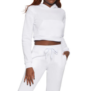 Sudadera con capucha Crop Top Conjuntos de 2 piezas para mujer Biker Manga larga Algodón Logotipo personalizado Dos piezas Lounge Casual Wear para niñas - Product Image 4