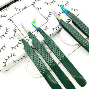 แหนบขนตาปลอมที่หนีบด้วยเพชรสีเขียวเคลือบสีเขียวมีแถบสเตนเลสสตีลแบบญี่ปุ่นแหนบติดขนตาโลโก้ตามสั่ง - Product Image 4