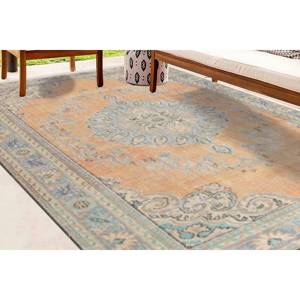 Alfombra Estampada Lila - Tonos Suaves, Detalles Naranjas, Diseño Turco, Alfombra Suave No Tejida - Product Image 3