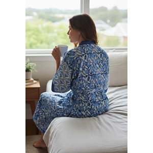 Kimono de Algodón Puro con Estampado Indio Hecho a Mano, Bata de Verano, Túnica Boho para Playa, Kaftán, Cubrebañador para Damas de Honor y Maternidad - Product Image 4