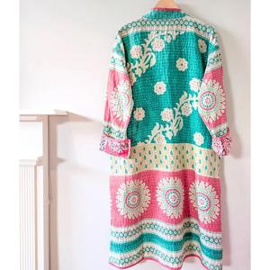 เสื้อแจ็กเก็ต Kantha ยาวเสื้อแจ็คเก็ตวินเทจใส่สบายสำหรับของขวัญคริสต์มาสเสื้อทำงาน Kantha quilting กระเป๋า kengali kimino - Product Image 6
