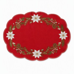 Christmas Placemat Red Embroidered Linen <b>Table</b> <b>Mat</b> Scalloped Edge Holiday <b>Table</b> Decoration for Christmas <b>Dinner</b> Party - Product Image 1