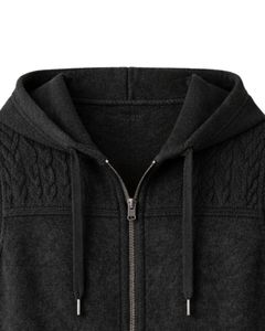 Manufacturer Custom Men <b>Black</b> Hooded Sleeveless Cable <b>Knit</b> <b>Vest</b> Wool Acrylic Blend Full Zip Winter Casual Sweater With Pockets - Product Image 5