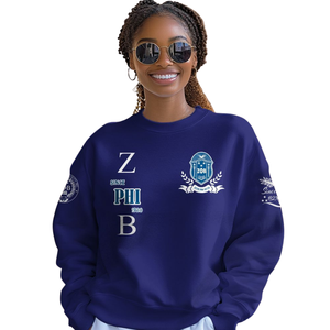 Sweat-shirt à col rond bleu Zeta Phi Beta Sorority Greek 1920 pour femme, pull brodé - Product Image 1