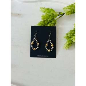 Navajo Style 18K Gold Plated Sterling <b>Silver</b> Drop <b>Earrings</b> Beaded <b>Dangle</b> Design Inspired by Waterdrops - Product Image 1