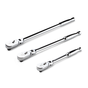 Taiwan Made 1/4" <b>3</b>/<b>8</b>" 1/2" Drive Flex-Head <b>Ratchet</b> Handle, 72-tooth - Product Image 1