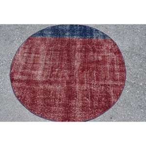 Alfombra tradicional ecológica de lana turca Vintage diseño de retazos rojo azul 3,9 pies X 3,9 pies decoración moderna pieza de declaración látex - Product Image 2