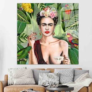 Toile imprimée : Portrait tropical de Frida Kahlo, Décoration vibrante, ART SUR VERRE TÉRMÉTRAL - Product Image 1