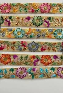 Custom Made <b>Gold</b> Zari Embroidered <b>Ribbons</b> & Laces Organza Fabric in Two Colours for Wedding Dresses Various Designs - Product Image 3