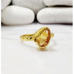 Vintage Brass <b>Ring</b> <b>Gold</b> Plated with Rough Natural Gemstone Bezel Setting Wing-shaped Inlay Copper Material Unisex Gift - Product Image 1