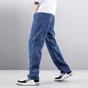 Jeans Anchos Personalizados al por Mayor para Hombre, Azules, 100% Algodón, Cintura Media, Pierna Ancha, Holgados, Tallas Grandes, Otoño/Invierno, con Logotipo Personalizado - Product Image 5