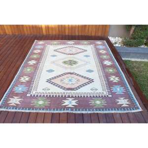 Alfombra Vintage de 6x7.1 pies, Alfombra Turca Grande, Alfombra Sólida Marrón Azul - Product Image 1