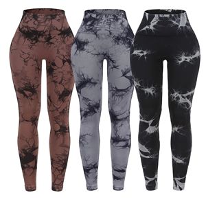 เลกกิ้งโยคะเอวสูงผ้าสแปนเด็กซ์ผ้าไนลอนไร้รอยต่อสำหรับผู้หญิงสไตล์ก้นพร้อมการปิดเอวยางยืดและดีไซน์มัดย้อม - Product Image 2