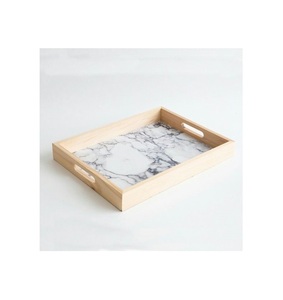 Plateau de service alimentaire ramadan design attrayant forme ovale de qualité supérieure avec poignées en métal plateau en marbre pour accessoires de table - Product Image 2