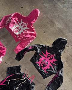 Custom Spring Fashion Oversized Heavyweight Acid Wash <b>Hip</b> Hop Vintage Distressed Embroidery Patch Rhinestone Hoodie - Product Image 6