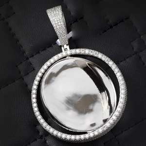 Pendentif disque inversé en moissanite brillante, plaqué rhodium, argent sterling 925, bijoux fins pour homme, hip-hop, mariage, breloques - Product Image 2