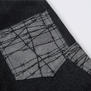 Pantalones Anchos de Diseño Patchwork Gris de Alta Calidad, Pantalones Casuales de Moda Urbana, Jeans Negros de Mezclilla para Hombre - Product Image 3