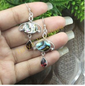 Pendientes de Concha de Abulón y Granate Rojo, Pendientes Colgantes, Joyería de Regalo para Mujer al Mejor Precio - Product Image 2