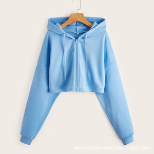 Full Sleeve Hoodies <b>Crop</b> Top Autumn <b>Hoodie</b> <b>Zip</b> <b>up</b> Women's Custom Color <b>Crop</b> Top Hoodies - Product Image 3