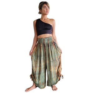 Ropa de verano Cómodo Tamaño libre Pierna ancha Estilo Palazzo Pantalones largos Rayón de tinte múltiple con cinturón para fumar Bolsillo Ajuste Suelto - Product Image 4