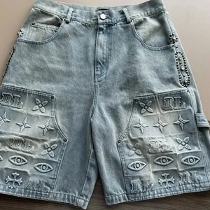 Premium 3D Printed <b>Jogger</b> Shorts Stylish Athletic Fitness Denim <b>Jeans</b> for Men High Street 100% Cotton Casual Breathable Design - Product Image 1