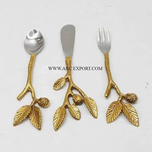 Dessus de table en métal plaqué or Set de couverts plats uniques pour poignées de conception perlées avec de grands couverts alimentaires de qualité exclusive - Product Image 5