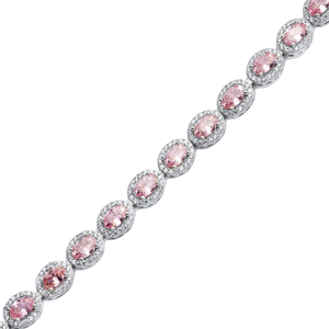 Oval Pink CZ Stone Rodio Plated Venta al por mayor Hecho a mano 925 Sterling Siler Tennis Bracelet - Product Image 3