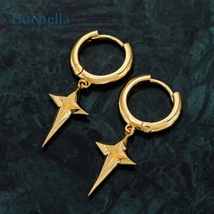 Pendientes de aro Huggie chapados en oro de 18 quilates de plata esterlina 925 hechos a mano, diseño único colgante de estrella de cuatro puntas para hombres - Product Image 5