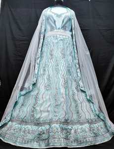 Lehenga choli ตาข่ายสีพีชสีชมพูสง่างามกับงานปักเลื่อมหนักและความเก๋ไก๋2.8เมตรจับคู่ choli dupatta สำหรับงานปาร์ตี้ขายส่งทั่วโลก - Product Image 3