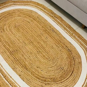 Diseño floral moderno Yute y tinte blanco Trenzado Pelo plano Antideslizante Ecológico Resistente a las manchas Alfombra ovalada hecha a máquina - Product Image 1